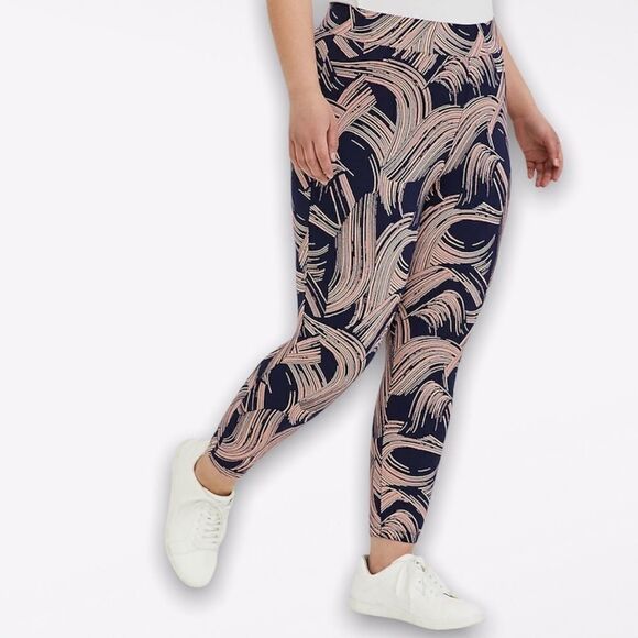 Torrid CROP PREMIUM LEGGING - BRUSHSTROKE PINK & NAVY Size 00 Medium 10 - Picture 1 of 11